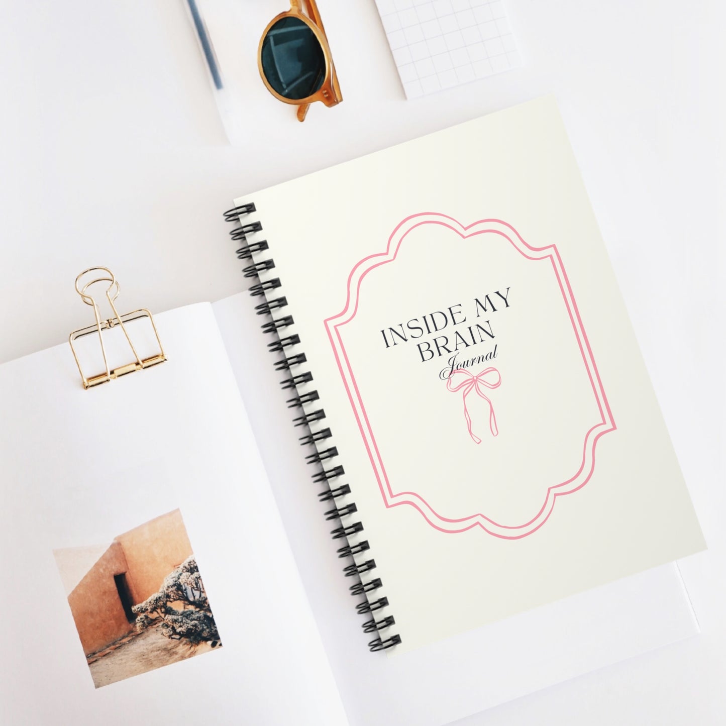 Journal Notebook — "Inside My Brain" Pink Framed Ruled Spiral Notebook